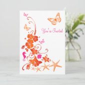 Roze, Sinaasappel, Wit Tropisch Strand Post Bruilo Kaart (Staand voorkant)