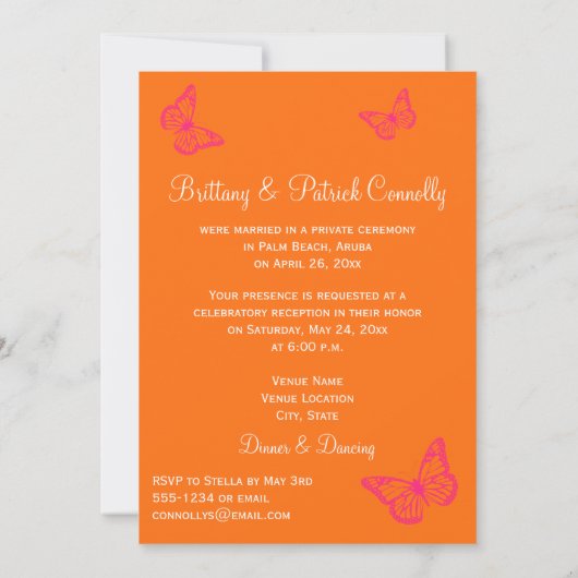 Roze, Sinaasappel, Wit Tropisch Strand Post Bruilo Kaart (Achterkant)