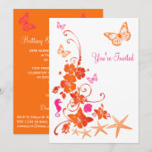 Roze, Sinaasappel, Wit Tropisch Strand Post Bruilo Kaart (Voorkant / Achterkant)