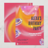 Roze sinaasappel y2k neon disco bal partij kaart (Voorkant / Achterkant)