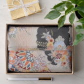 Roze Sinaasappel Zwart Japans Kimono Bloemen Decou Tissuepapier (Geschenk)