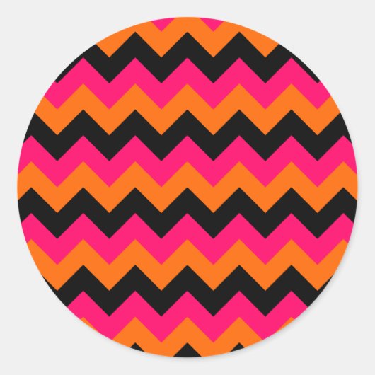 Roze Sinaasappel Zwart Zigzag Ronde Sticker (Voorkant)