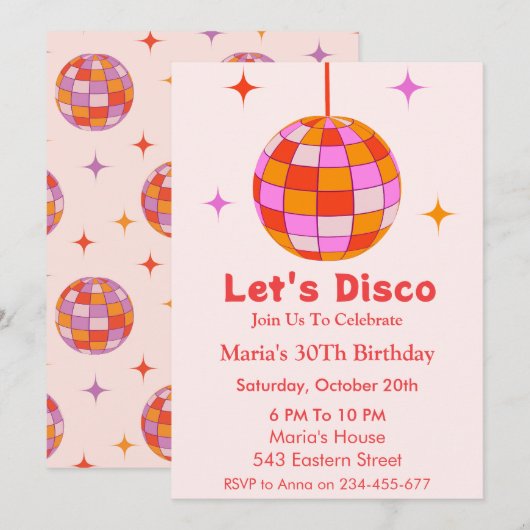 Roze Sinaasappels Discobal Let's Disco Verjaardags Kaart (Voorkant / Achterkant)