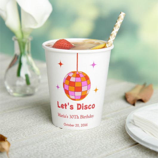 Roze Sinaasappels Discobal Let's Disco Verjaardags Papieren Bekers (Insitu)