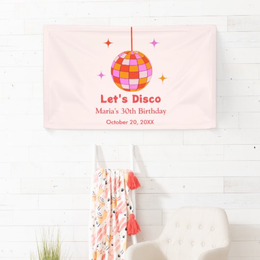 Roze Sinaasappels Discobal Let's Disco Verjaardags Spandoek (Insitu)
