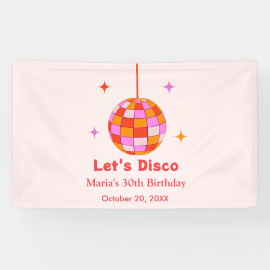 Roze Sinaasappels Discobal Let's Disco Verjaardags Spandoek (Horizontaal)