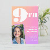 Roze Sinaasappels Gradiënt 9e verjaardagsuitnodigi Kaart (Staand voorkant)