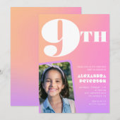 Roze Sinaasappels Gradiënt 9e verjaardagsuitnodigi Kaart (Voorkant / Achterkant)