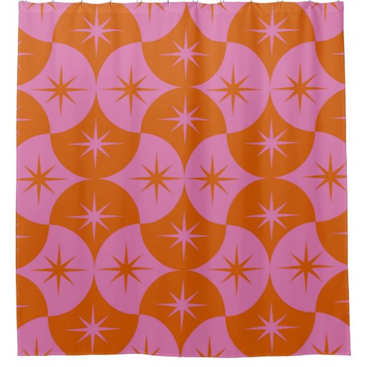 Roze Sinaasappels Starbursts op Mid Century Scallo Douchegordijn (Voorkant)