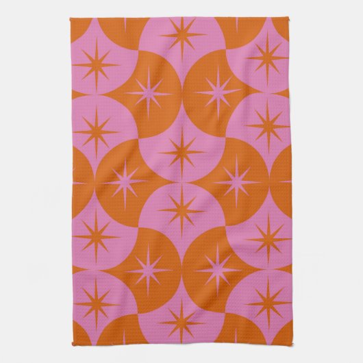 Roze Sinaasappels Starbursts op Mid Century Scallo Theedoek (Verticaal)