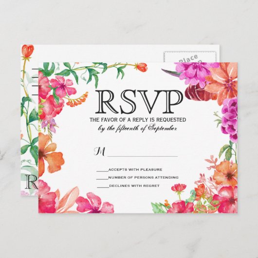 Roze Sinaasappels Waterverf Tuin RSVP Briefkaarten (Voorkant / Achterkant)