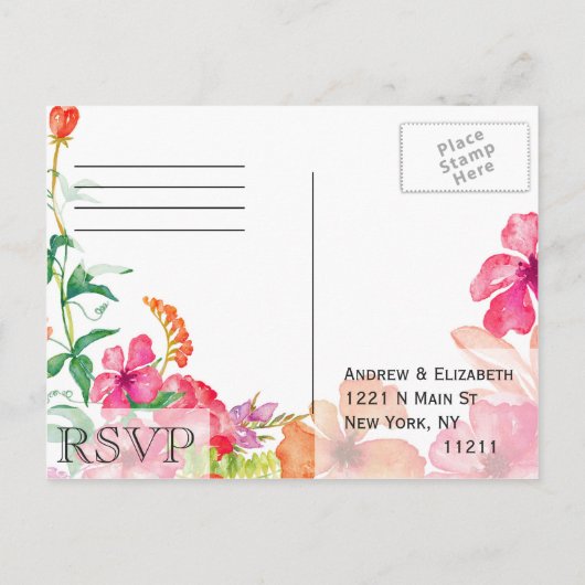 Roze Sinaasappels Waterverf Tuin RSVP Briefkaarten (Achterkant)