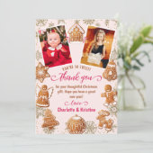 Roze Sinterklaas Sneeuw Kerstfeest 2 Foto  Bedankkaart (Staand voorkant)