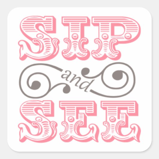 Roze Sip en zie Baby shower envelopverzegeling Vierkante Sticker (Voorkant)