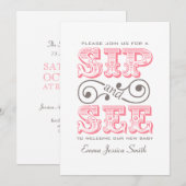 Roze Sip en zie Partij | Het is een meisjesuitnodi Kaart (Voorkant / Achterkant)