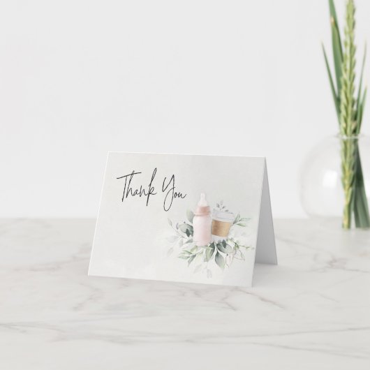 Roze Sip & Zie Nieuwe baby gevouwen Dank je kaart (Voorkant)