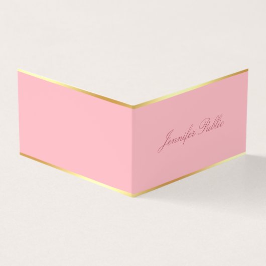Roze Sjabloon Modern Goud Elegant Handschrift Teks Visitekaartje (Buitenkant)