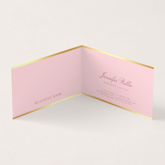 Roze Sjabloon Modern Goud Elegant Handschrift Teks Visitekaartje (Binnen)