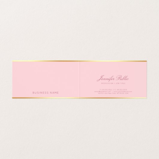 Roze Sjabloon Modern Goud Elegant Handschrift Teks Visitekaartje (Binnenkant ongevouwen)