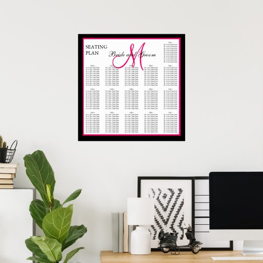 Roze Sjabloon Monogram bruiloft Poster (Thuiskantoor)