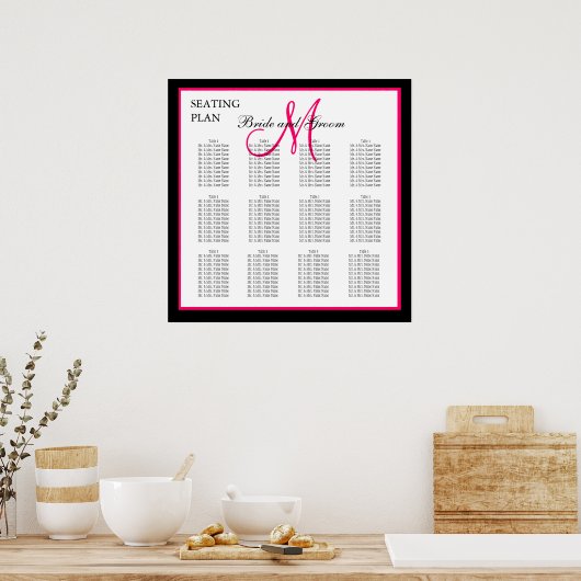 Roze Sjabloon Monogram bruiloft Poster (Keuken)