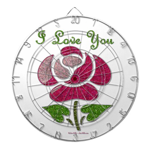 Roze sjabloon roos Ik hou van jou Dartbord (Voorkant)