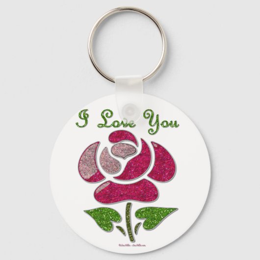 Roze sjabloon roos Ik hou van jou Sleutelhanger (Voorkant)