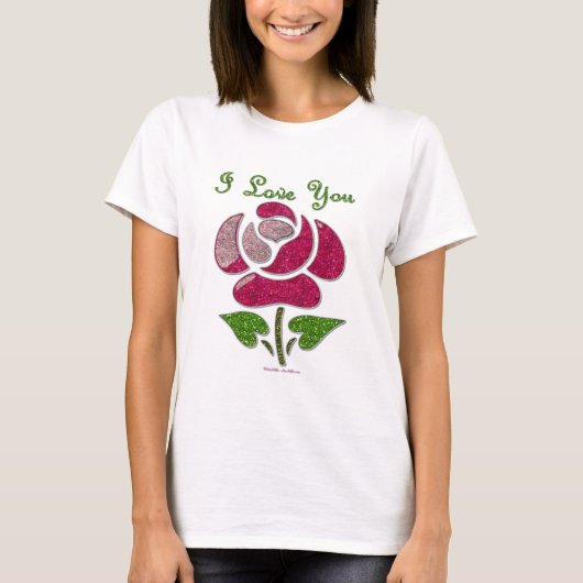 Roze sjabloon roos Ik hou van jou T-shirt (Voorkant)