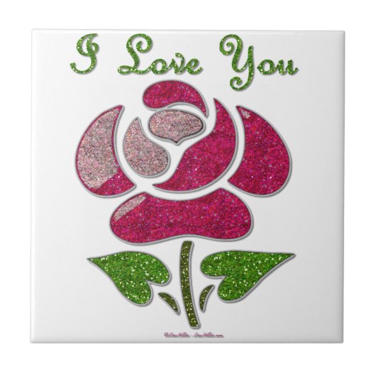 Roze sjabloon roos Ik hou van jou Tegeltje (Voorkant)