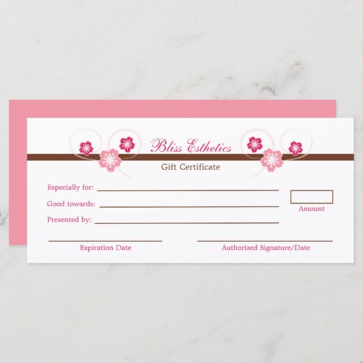 Roze Sjabloon Sakura Gift Certificate (Voorkant / Achterkant)