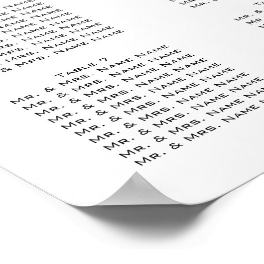 Roze Sjabloon Wedding Seating Chart 280 gasten Poster (Hoek)