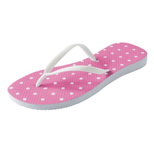 Roze Sjabloon Witte Stippen Roze Patroonontwerp Teenslippers (Schuin)