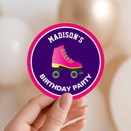 Roze Skate Roller Schaatsen Verjaardagsfeest Favor Ronde Sticker