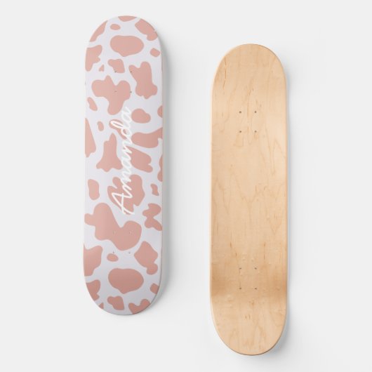 Roze skateboard koe print girly rodeo (Voorkant)