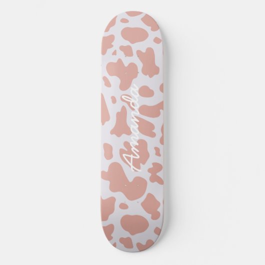 Roze skateboard koe print girly rodeo (Voorkant)
