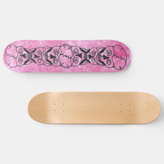 roze skateboard van de schedel, duivel (Horizontaal)