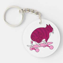 Roze Skateboarden Kat Grappig en Dag Tekst Sleutelhanger