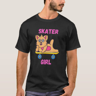 Roze Skater Meisje Kat T-shirt