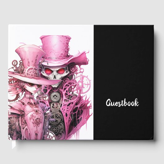 Roze Skelet Bruiloft Steampunk Gastenboek (Voorkant)