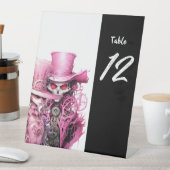 Roze Skelet Bruiloft Steampunk Reclamebord Met Voetstuk (Insitu)