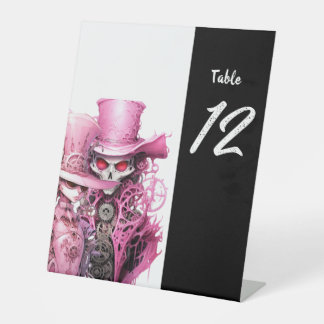 Roze Skelet Bruiloft Steampunk Reclamebord Met Voetstuk