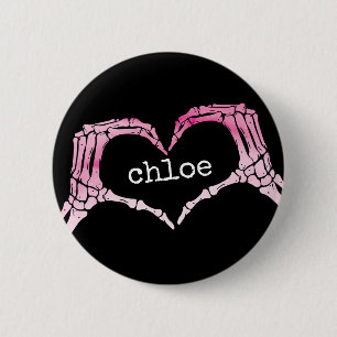 Roze skelet hand liefdeshart symbool, Meisje Tiene Ronde Button 5,7 Cm