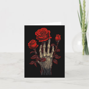 Roze Skelet Schedel Hand Rode Bloem Roos 1  Kaart