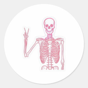 Roze Skelet Vredesteken Klassieke Ronde Sticker
