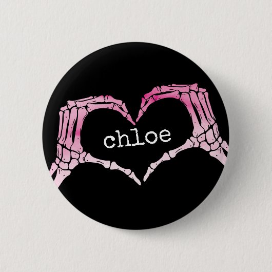 Roze Skeleton Hand liefde hart symbool, Meisje Tie Ronde Button 5,7 Cm (Voorkant)