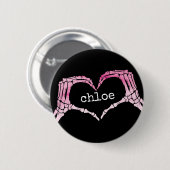 Roze Skeleton Hand liefde hart symbool, Meisje Tie Ronde Button 5,7 Cm (Voorkant /achterkant)