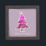 Roze Sketchy Christmas Tree Gift Box Premium Decoratie Doosje<br><div class="desc">Cute,  kleurrijk patroon met gekrabbelde kerstbomen. Perfect kerstcadeau.</div>