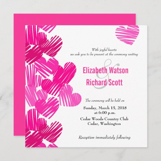 Roze sketchy harten bruiloft uitnodiging (Voorkant / Achterkant)