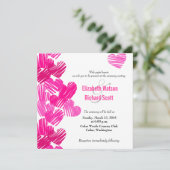 Roze sketchy harten bruiloft uitnodiging (Staand voorkant)
