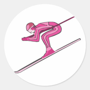Roze Ski Fast Ronde Sticker